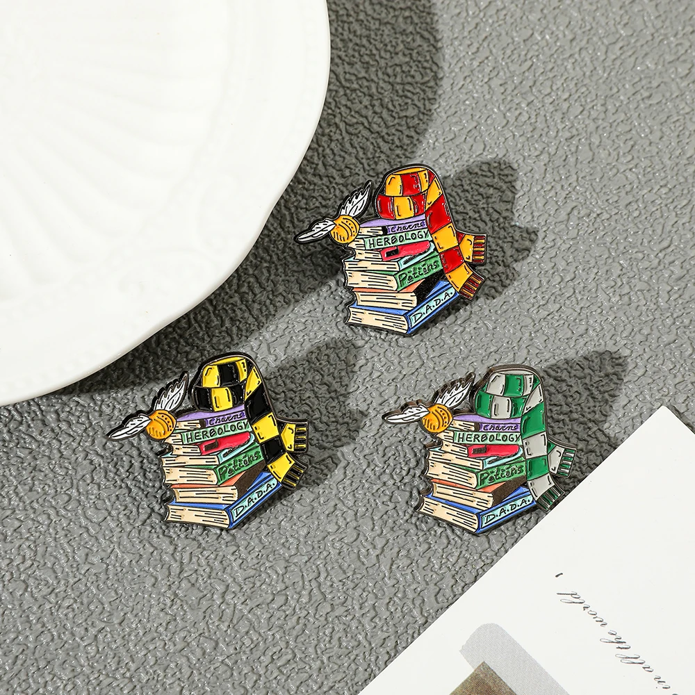 1pc Magic Book World Enamel Pin Wizard School Witch Scarf Pin Backpack Lapel Badge Gift for Kids and Friends view 3