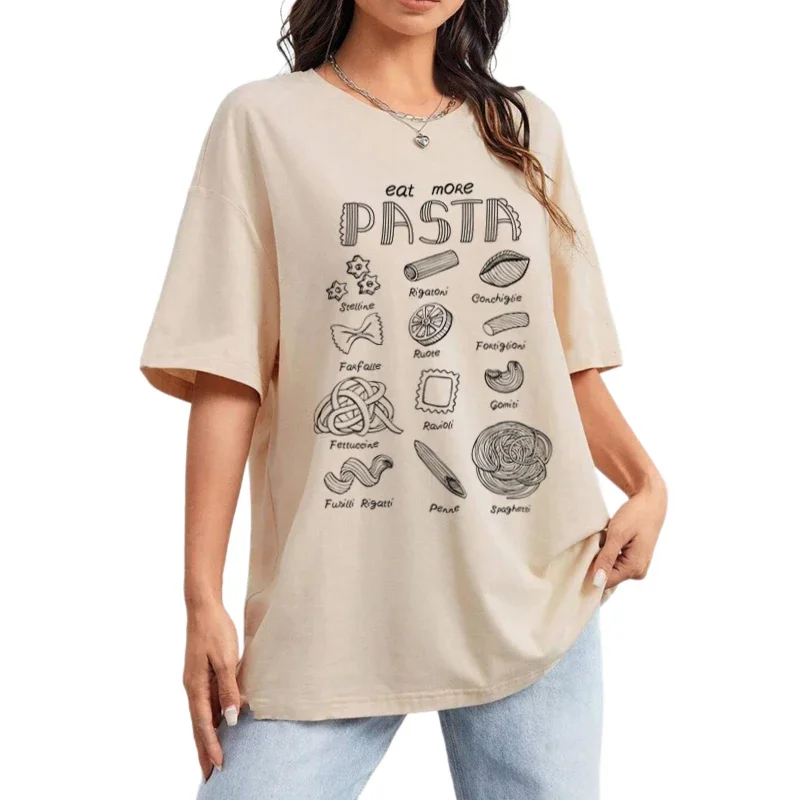 Women Cute Pasta Lover Tshirt Retro Aesthetic Italian Food T-Shirts Loose Funny Foodie Shirt Unisex Vintage Graphic Tees Gifts