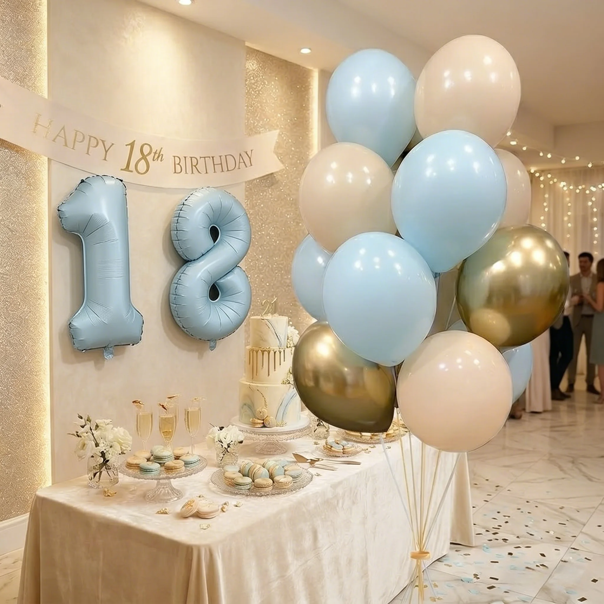22pcs/set 32in Baby Blue Foil Number Balloon + Vintage Blue Latex Balloons for Boy's Birthday Party Anniversary Decoration