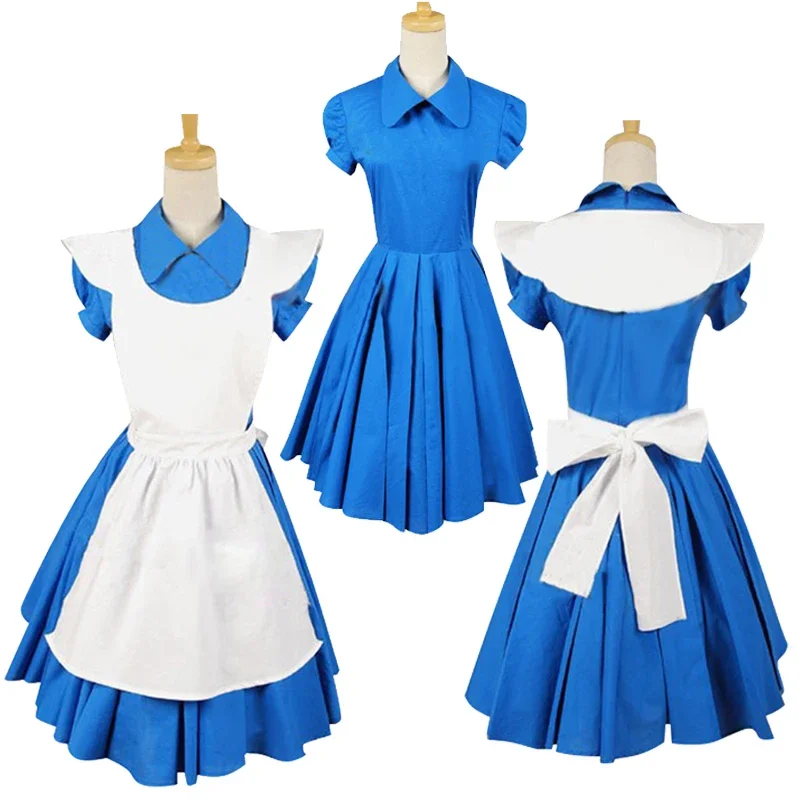 Alice Cosplay Dress Fantasy Outfit Cartoon Wonderland Disguise Costume Blue Skirt Women Adult Halloween Party Roleplay Clothes