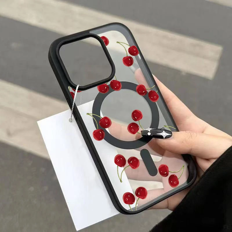 Rotes Kirschmuster Transparente Handyhülle für iPhone 17 16 15 11 14 13 12 Pro Max Plus Hüllen 17Air für Magsafe Silikon Magnetische Abdeckung – Detail 4