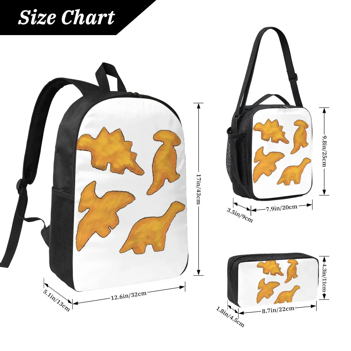 Dino Nuggets 4pc Ranch Attack Backpack Boys Girls BookBag School Bag Laptop Shoulder Bags 3ps Insulated Lunch Bag Pencil Case