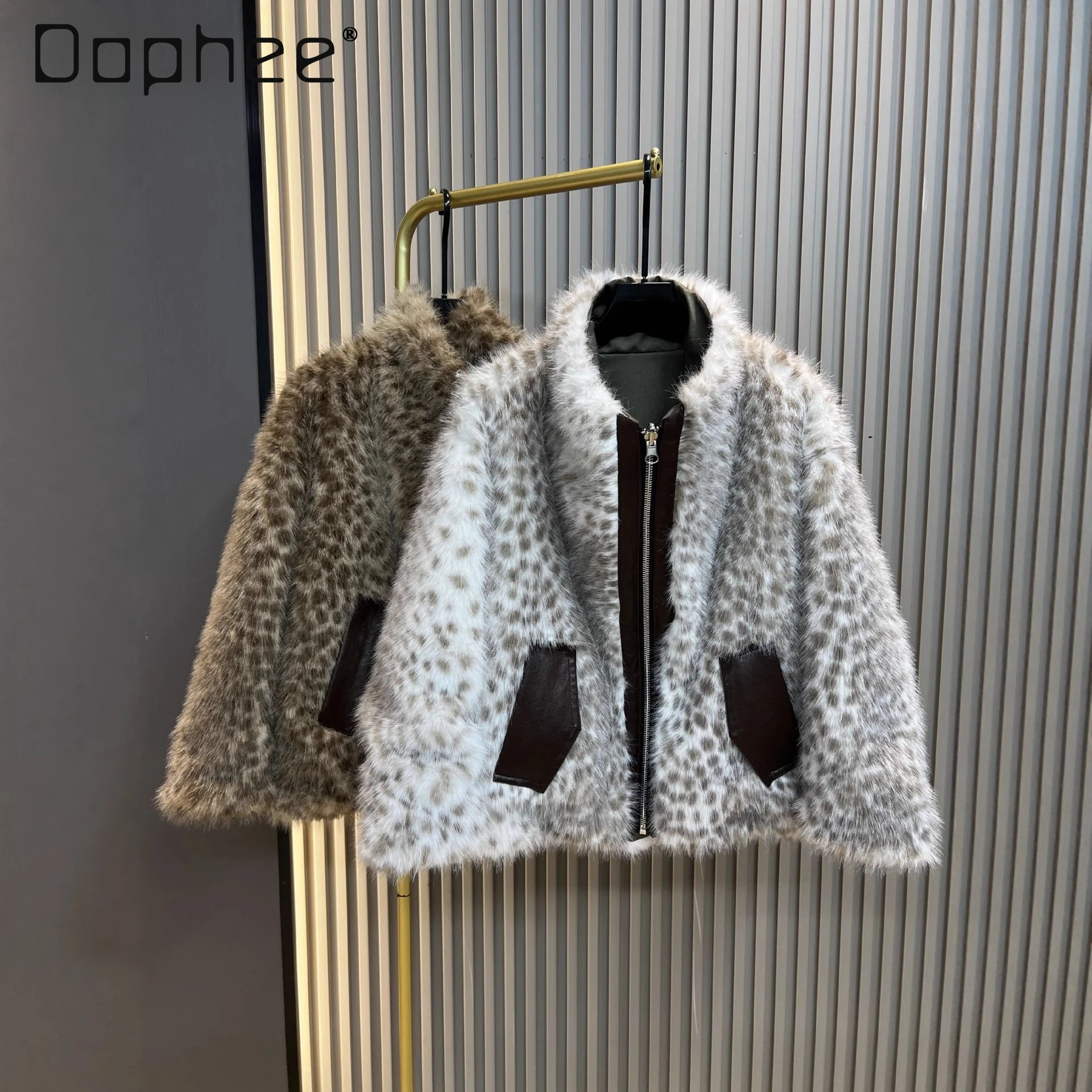

Faux Fur Parka Coat for Women 2025 Winter New Double-Sided Leopard Print Thickened Warm Elegant Coat Trendy