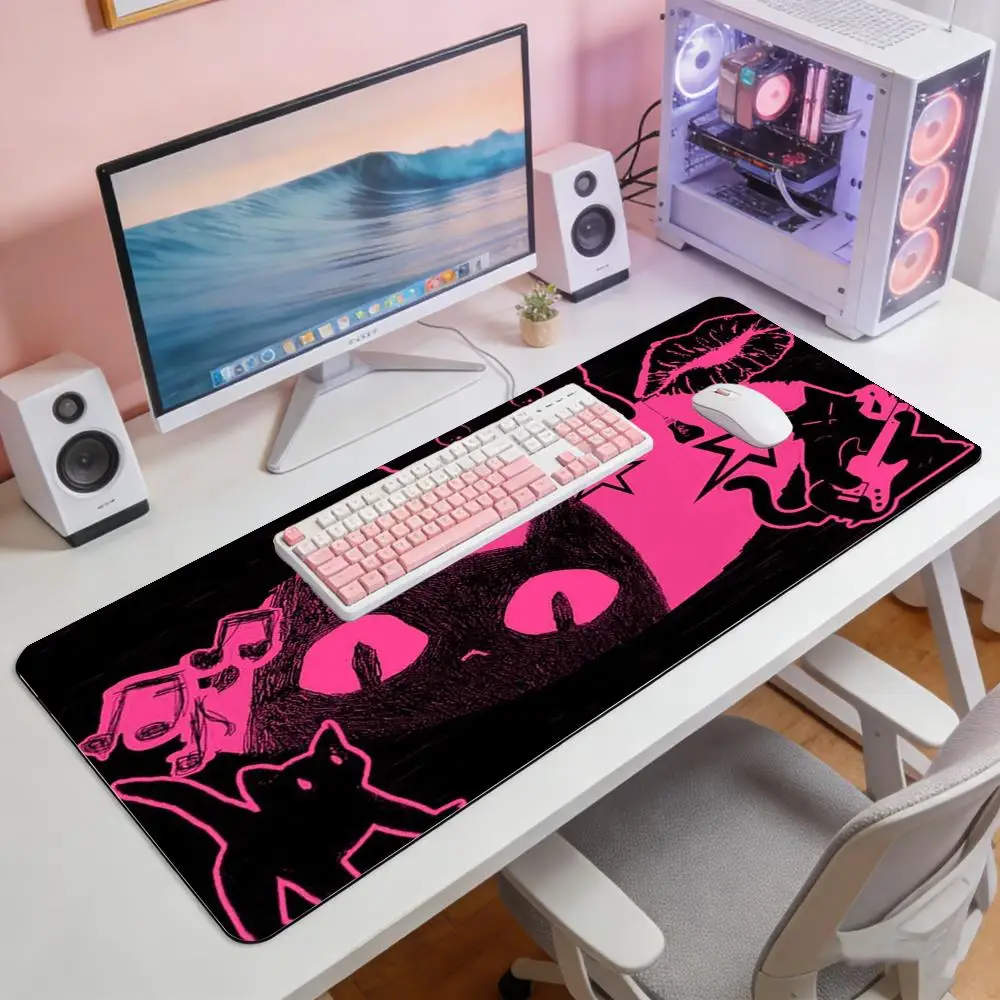 

Large Gaming Mouse Pad Hot Pink Black Cat Y2K Style Non-Slip Rubber Base Keyboard Mat for PC Gamer Extended Office Desk Decor