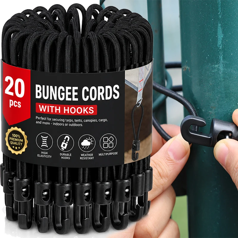 Corda Elástica Mini para Bagagem, Corda Expansora de Alta Elasticidade com Gancho, Tensionador de Borracha Ajustável, Faixa Elástica para Camping