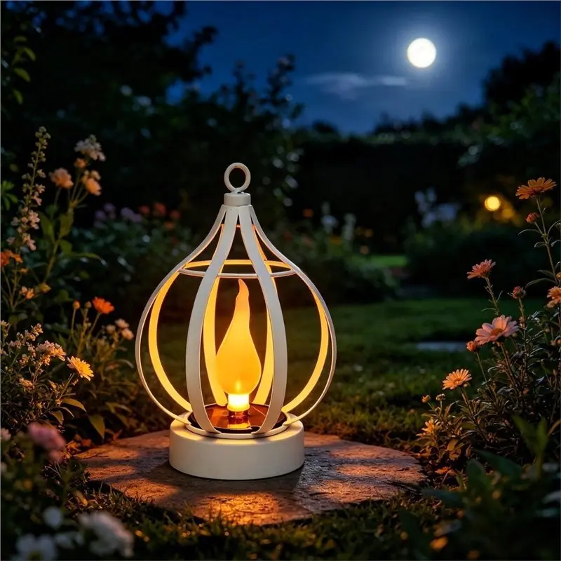 ABYN-Solar Metal Flame Lamp Outdoor Hanging Projection Lamp Outdoor Courtyard Garden Decoration Atmospheric Lantern