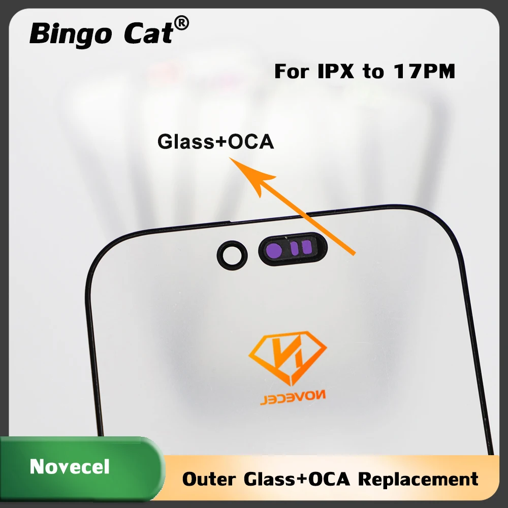 

Novecel 5pc 1:1 OEM For Apple 17Pro 16 pro max Front Outer Glass+OCA Hollow For iPhone 12 13 14 15 pro max Touch Screen Repair