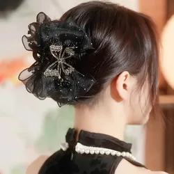 1 pezzo di fermaglio per capelli con fiocco in rete di strass, un nuovo fermaglio per capelli con strass con fiocco stellato per ragazze dolci e copricapo da donna