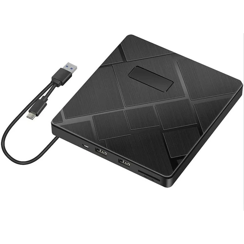 

Внешний CD-привод, USB 3,0 и Type C DVD-привод с кардридером SD/TF, CD DVD RW, портативный привод с 2 USB-портами