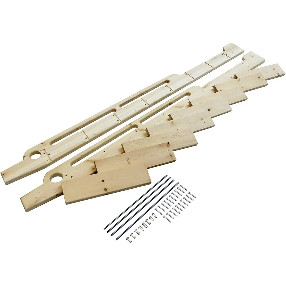 108 Inch Unfinished Wooden Step Ladder Rolling Library Ladder with Grab Handle No Sliding Hardware Pine Wood Assembly Required