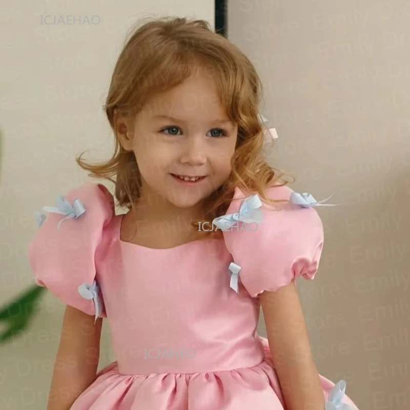 Kids Clothes Girls Wed Dress New Girls French Bow Princess Pearls Tulle Wedding Party Formal Gown Birthday Party Pageant Flower