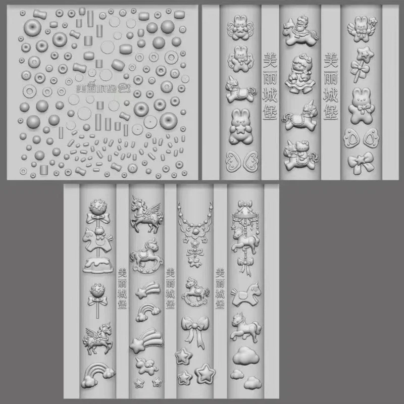1pc Trojan Unicorn KT Jelly Beans  3D Acrylic Nail Mold Hand Engraving Mold Nail Art Decorations Silicone Nail Art