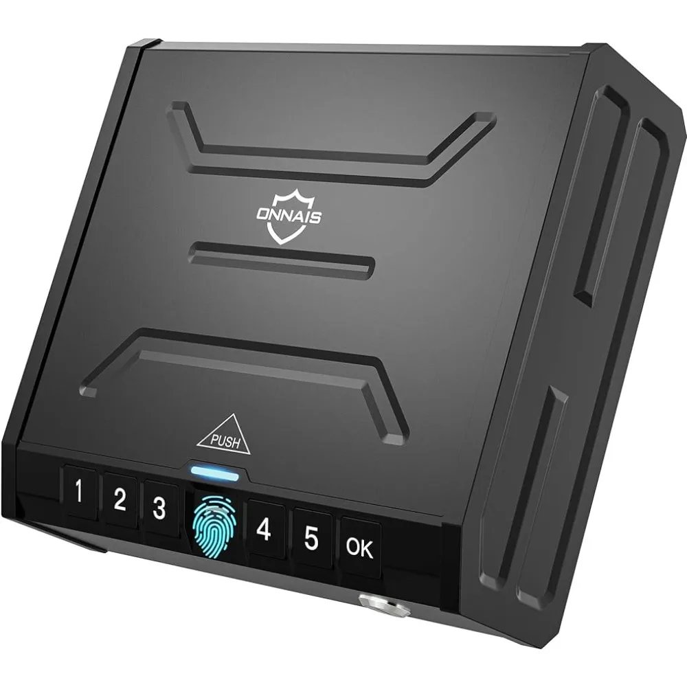 ONNAIS Biometric Gun Safe for Pistols,Handgun, Quick-Access Firearm Safety Device with Fingerprint Lock or Key Pad