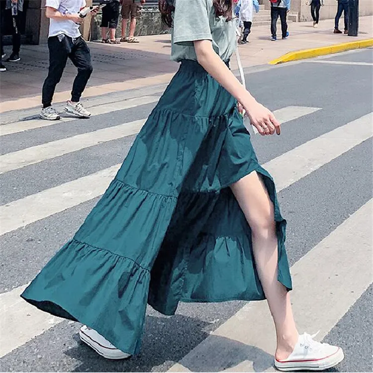 أزياء ربيع الخريف القطن الكتان التنانير ماكسي، أزياء الشارع ارتداء عدم التماثل كشكش تنورة بالإضافة إلى حجم تنورة أسود أبيض أحمر #4