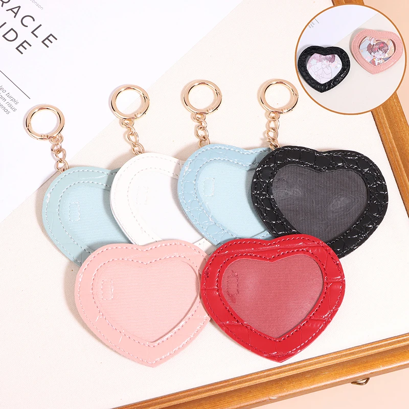 Cartoon Badge Holder Keychian Cute Heart Shape Star Anime Peripheral Badge Pendant PU Leather Cute Medal Display Protector Bag