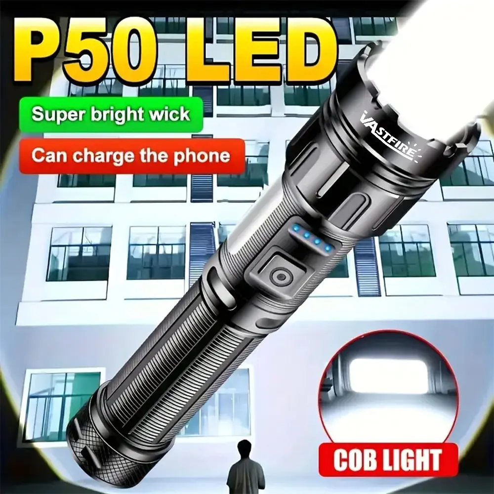 

High Power LED Flashlight Rechargeable 18650 Battery COB Flashlight With Side Light Aluminum Alloy Torch For Outdoor Camping