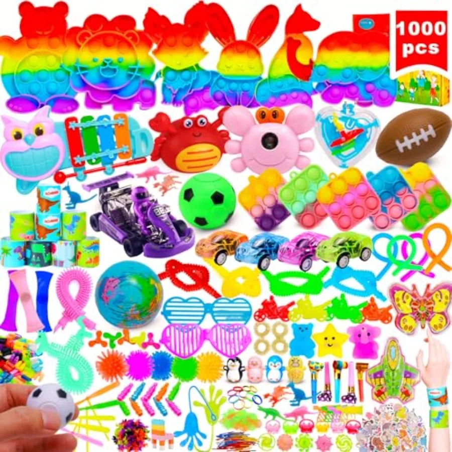

1000 Pcs Party Favors Stocking Stuffers Gifts, Fidgets Toys Pack, Bulk Toys for Carnival Treasure Classroom Prizes Box, Adults
