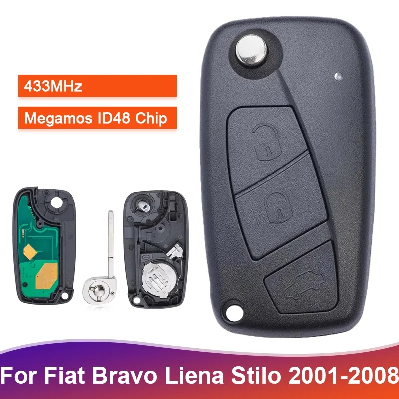 3 Buttons 433MHz Megamos ID48 Chip Flip Remote Car Key For Fiat Bravo Liena Stilo Jumper Punto Ducato Ypsilon Iveco Daily