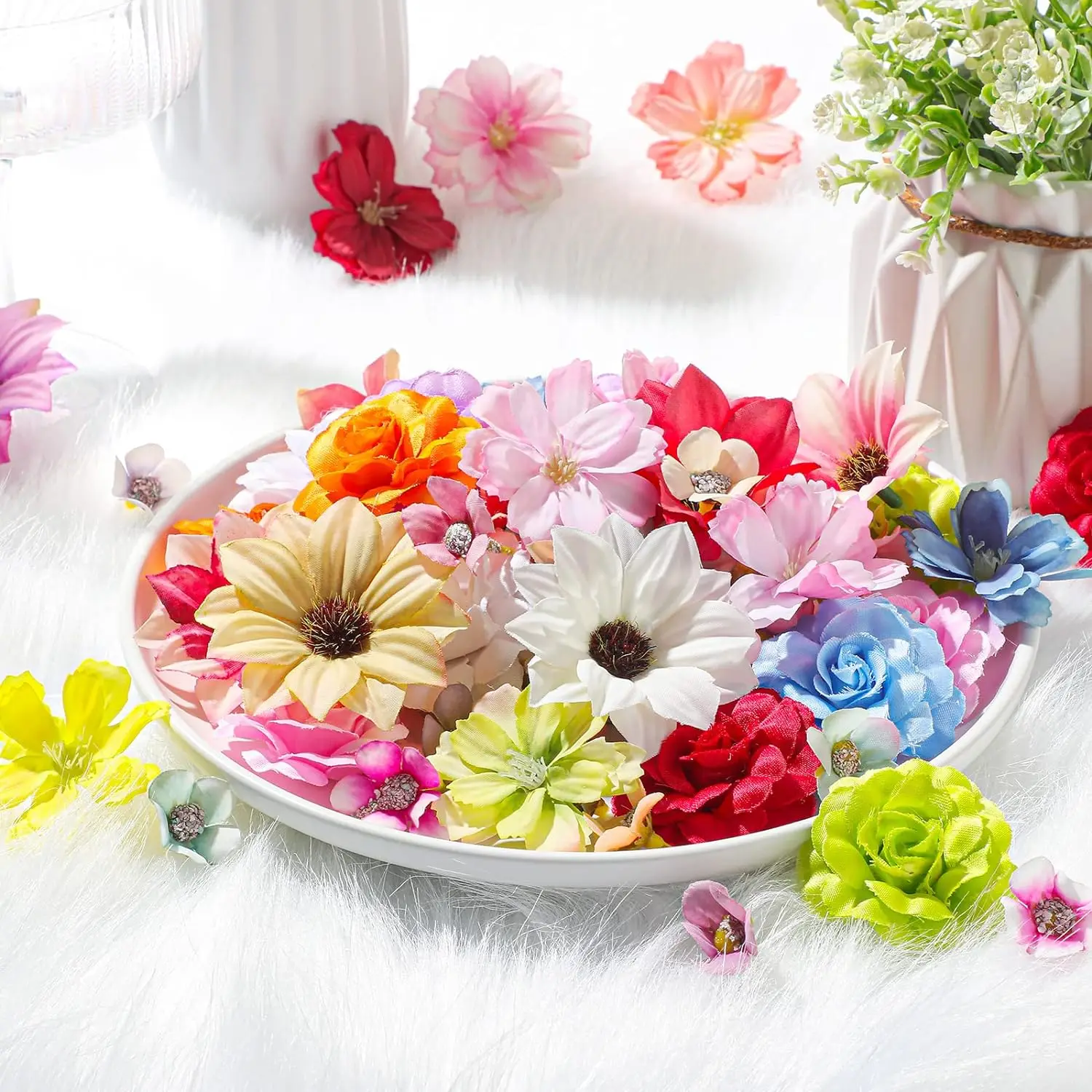 50Pcs Random Color Mixing Artificial Flowers Rose Fake Flowers Home Decor Wedding Decoration Cake Ornament Gift Craft Accessory