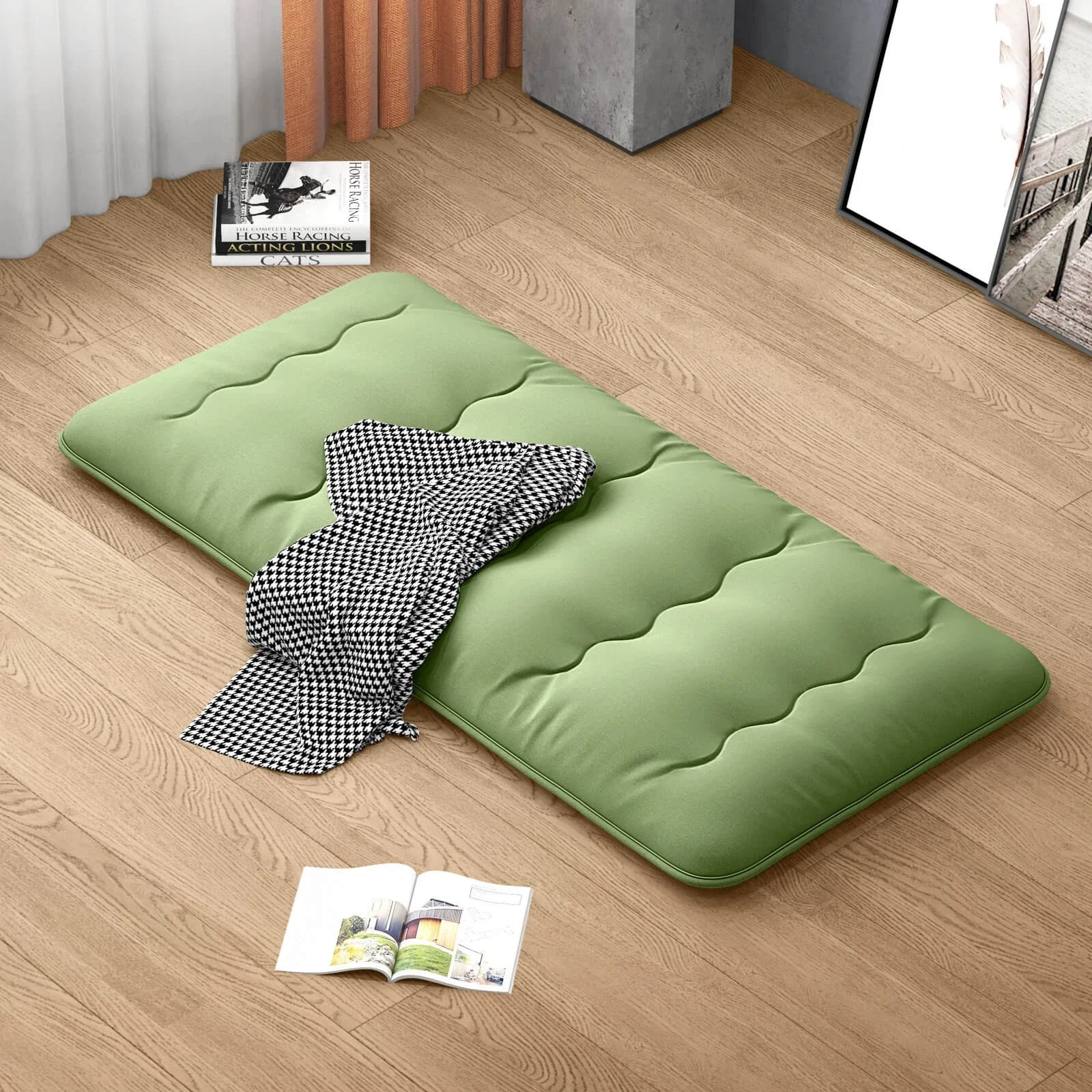 

Twin Futon Mattress Japanese Floor Sleeping Pad Washable Cover Carry Bag Green