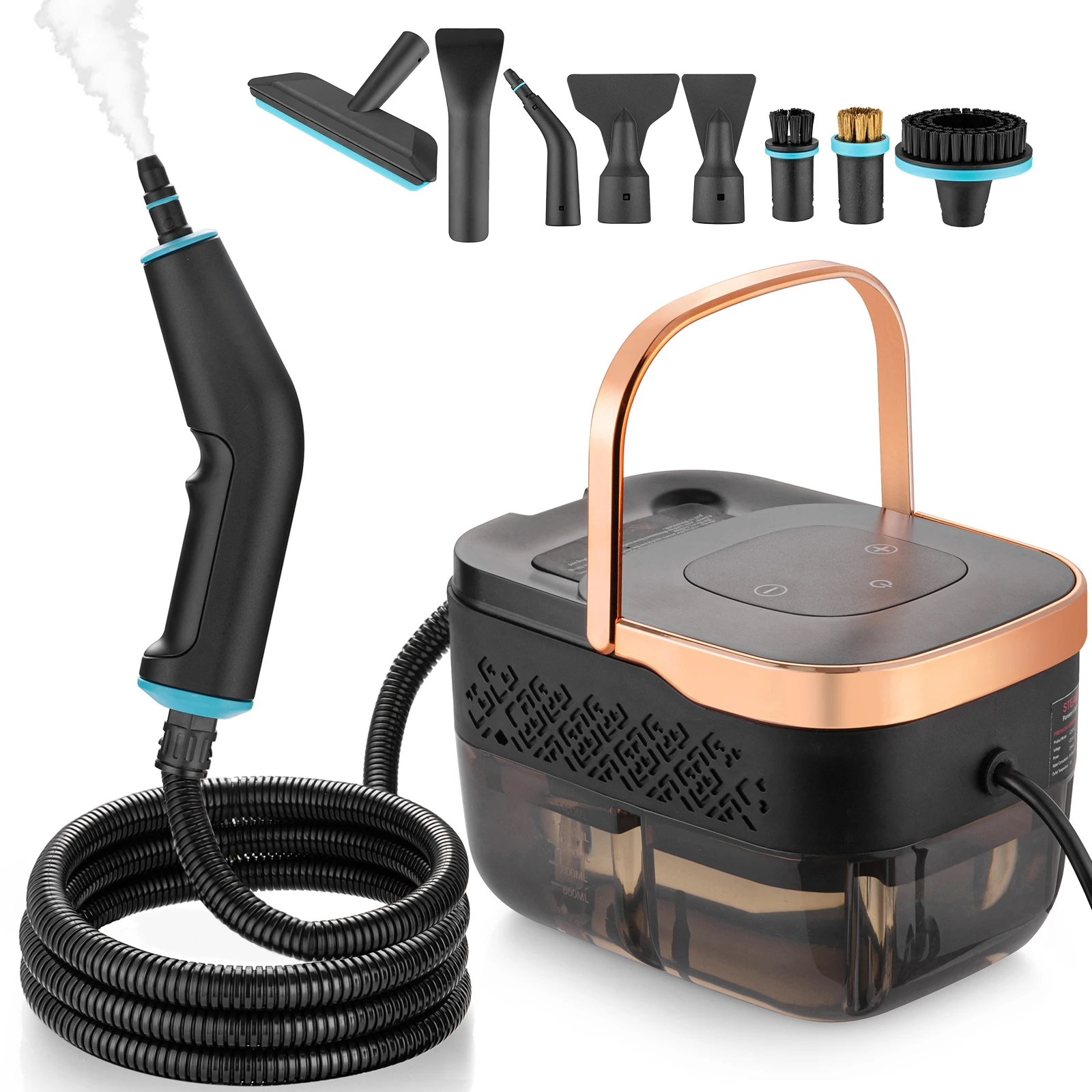 Nettoyeur vapeur portable, chauffage rapide en 15 secondes 105 ℃   thermomètre, pour voiture/maison/carrelage/meubles + 10 accessoires
