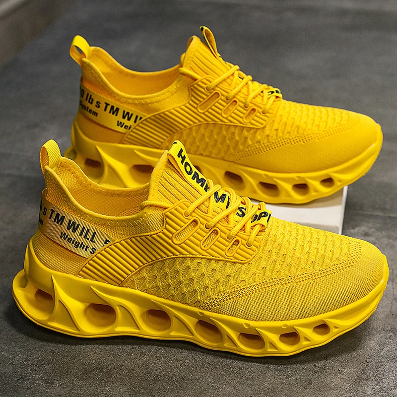 

Fashion Yellow Summer Sneakers Men Blade Running Shoes Big Size 36-46 Breathable Platform Trainers Men Women Sports Sneaker Sale