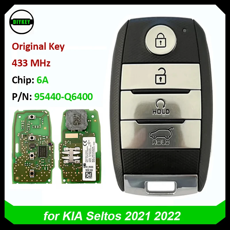 DIYKEY Original Smart Remote Key Fob for KIA Seltos 2021 2022 Keyless Entry 4 Button 433MHz AES 6A Chip 95440-Q6400