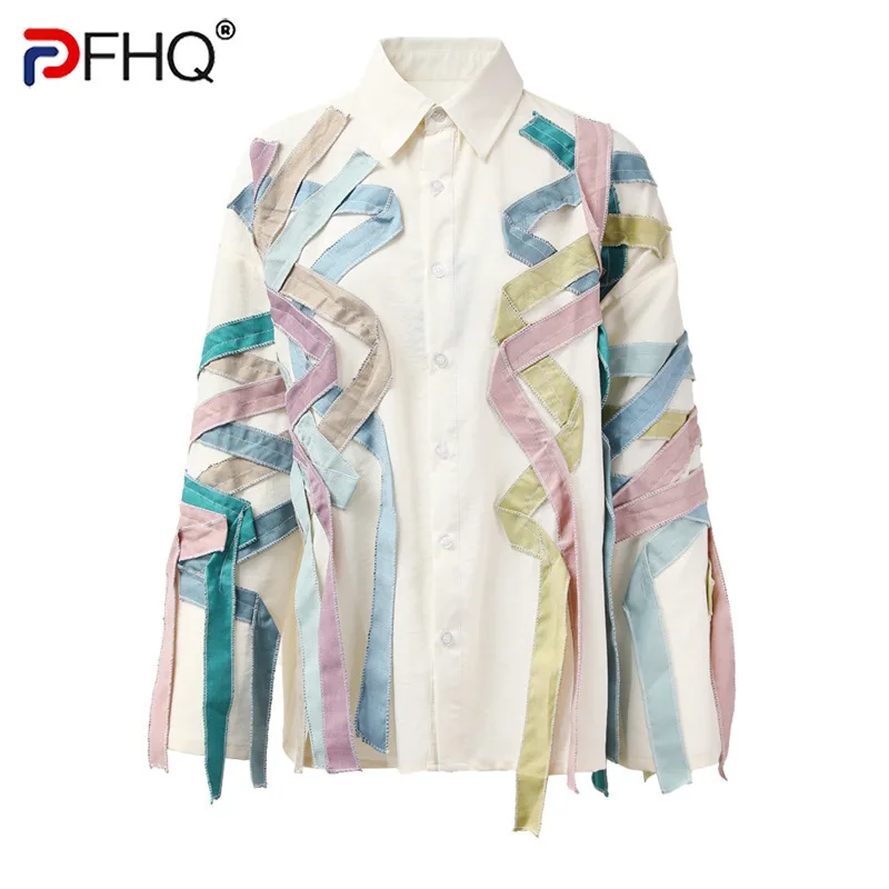 PFHQ-camisetas de manga larga a rayas de arcoíris para hombre, camisas delicadas informales de lujo, coloridas y ligeras, con protección solar,