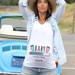 Baby Loading 2025 Print Pregnant T Shirt Maternity Short Sleeve T-shirt Pregnancy Announcement Shirt New Mom Tshirts Clothes Top