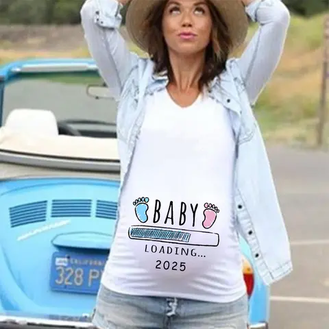 Baby Loading 2025 인쇄 임신 T 셔츠 출산 반팔 티셔츠 임신 발표 셔츠 New Mom Tshirts Clothes Top