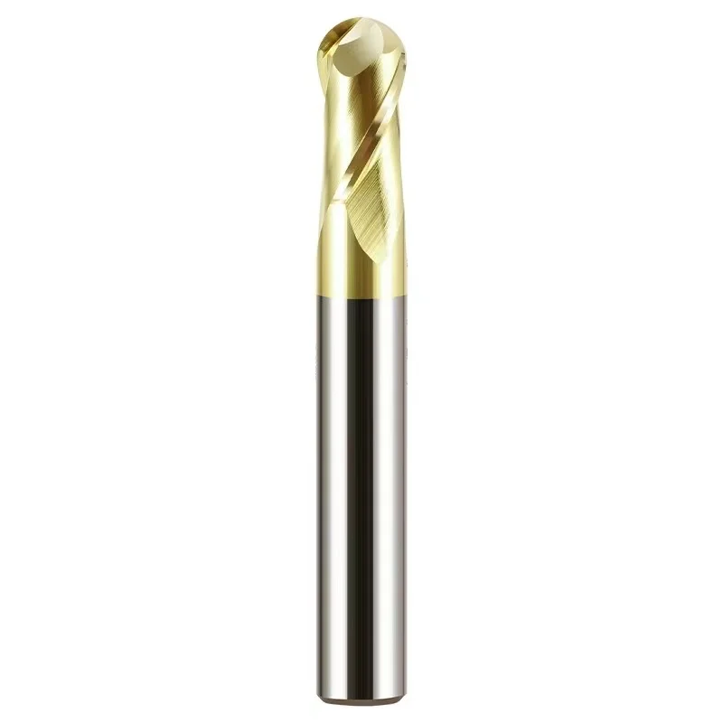 Bola Nose End Mills para o aço, carboneto de tungstênio cortador, Gold Coating, CNC Machine, Milling Tool, 2 Flauta Ferramentas, HRC70, R0.5-R8