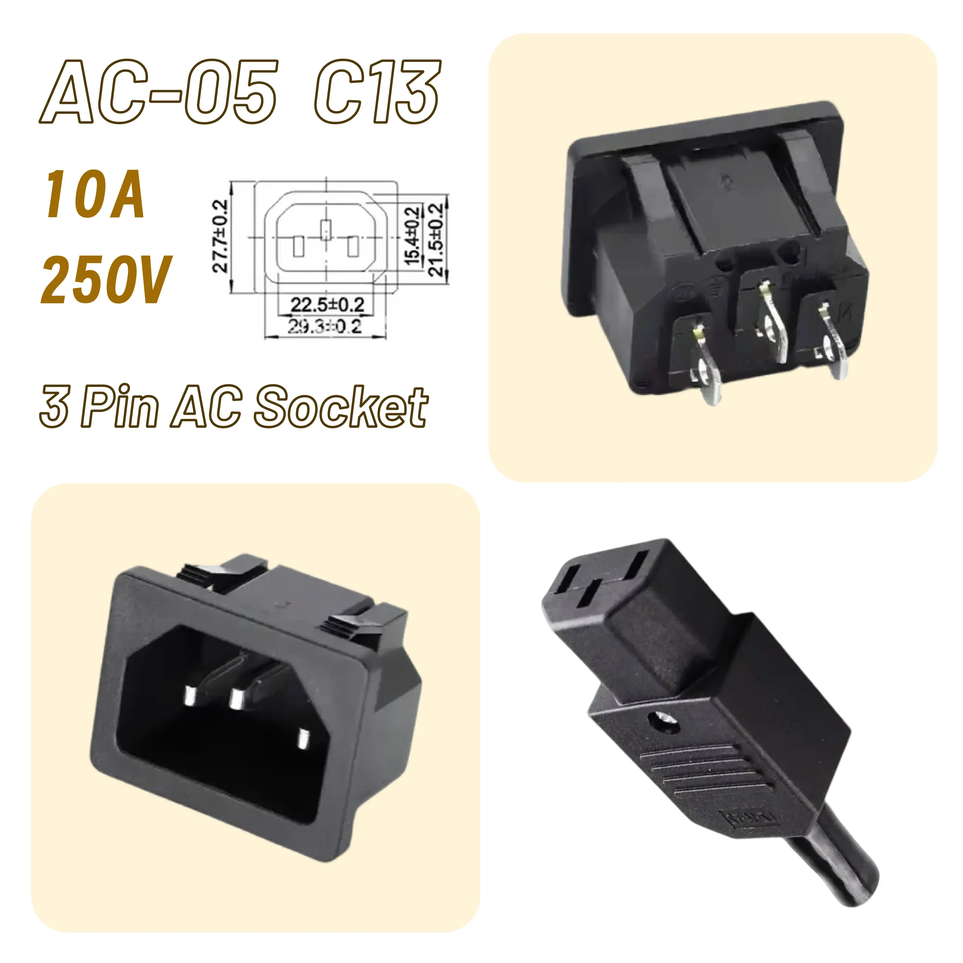 AC-05 IEC C13 Panel Mount Power Inlet Socket 10A 250V for Server Computer Amplifier