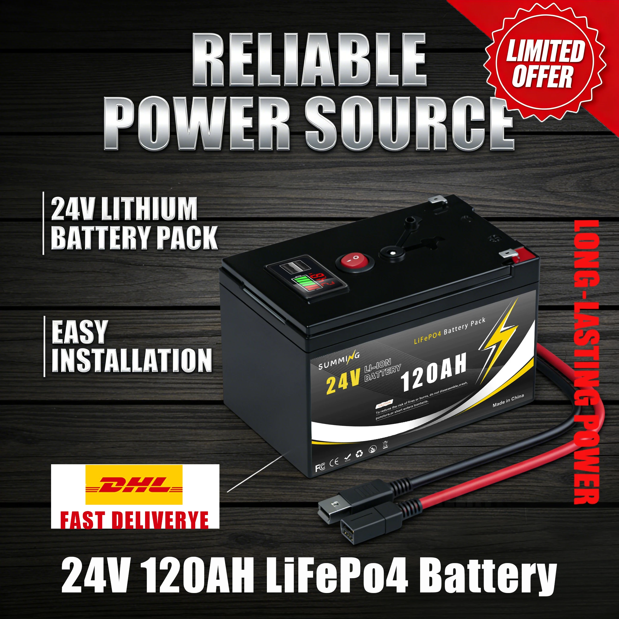 

Durable 24V120Ah Deep CycleLiFePO4 Battery Lron Phosphate BatteryOptimized for Solar Battery Renewable Energy Systems and RV