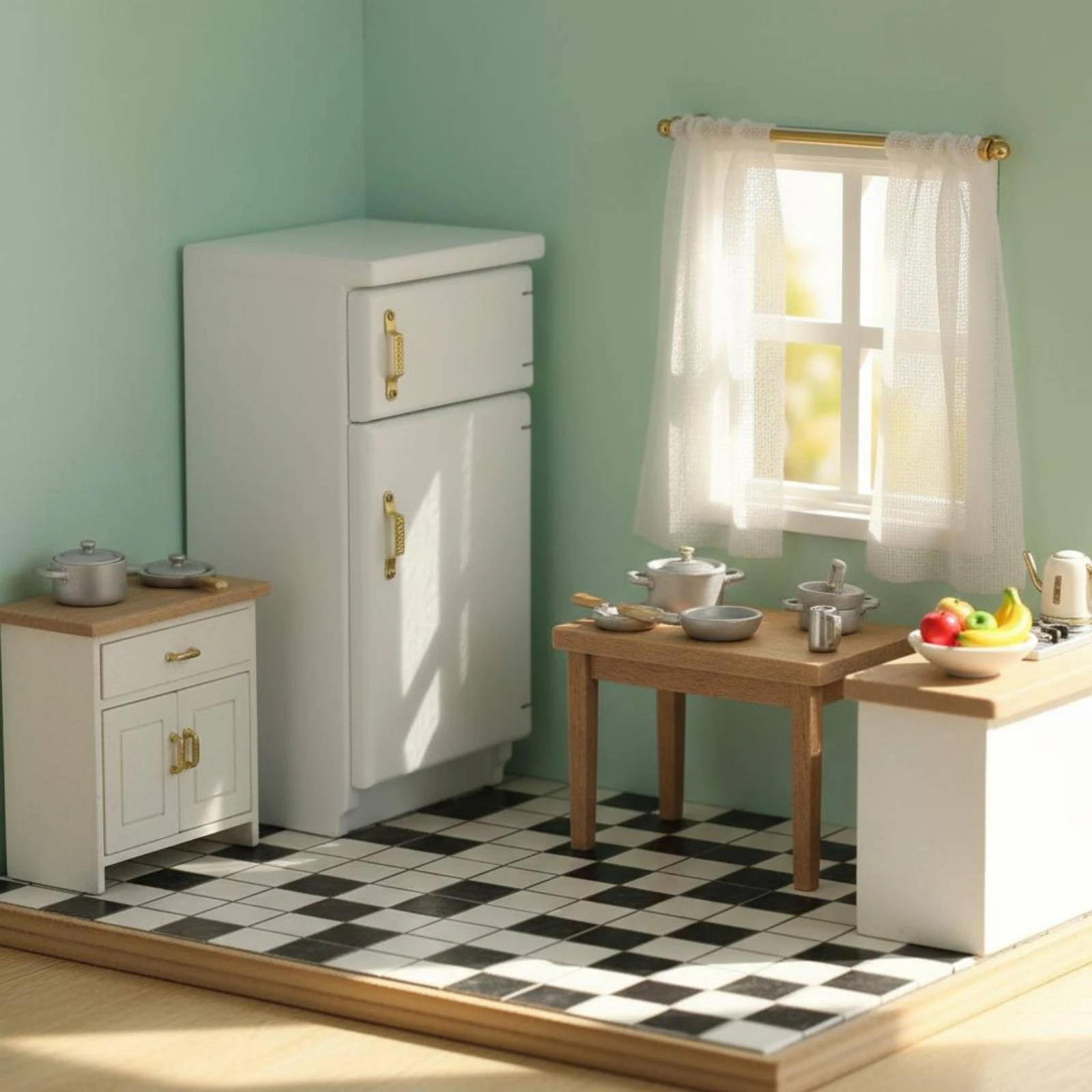 White Dollhouse Refrigerator Opening Doors Dollhouse Kitchen Refrigerator 1:12 Scale Fridge Pre-Assembled for Children view 5