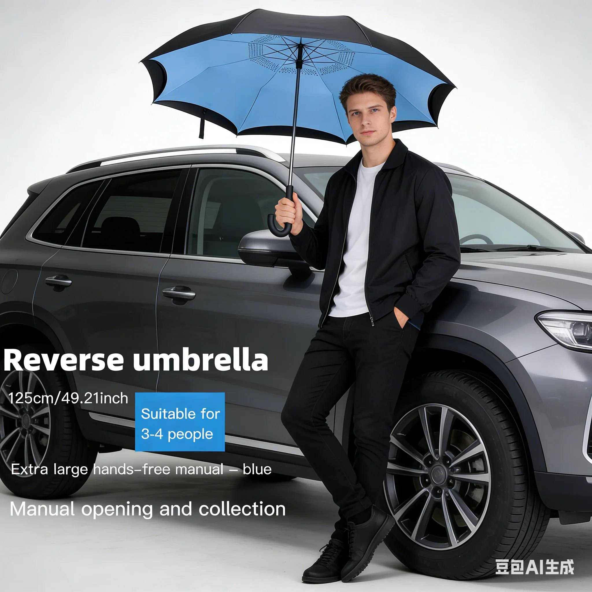 Manuell zu öffnender und schließender gerader Regenschirm, doppellagiger Regenschirmstoff, umkehrbarer Regenschirm, Auto-Regenschirm, Regenschirm, Herren-Regenschirm, Damen-Regenschirm, großer