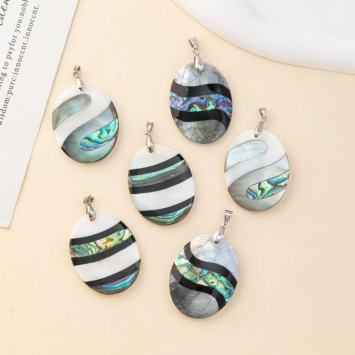 

Natural Abalone Shell Art Pendants Oval Shape Stripe Shell Charms for Jewelry Making Diy Women Necklace Reiki Healing Gifts