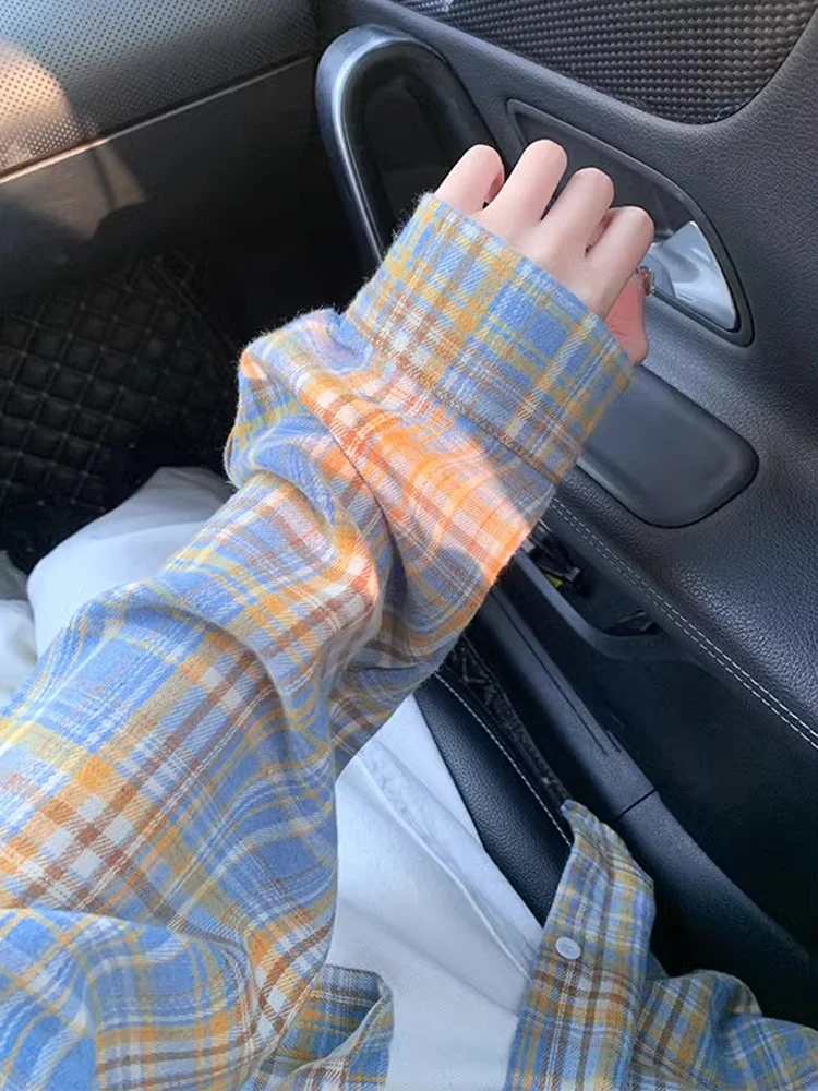 

Orange Plaid Long Sve Men's irt Spring Aosphere Feeling Lazy Sle High End Feeling Jaet Breathable Polyester Fiber