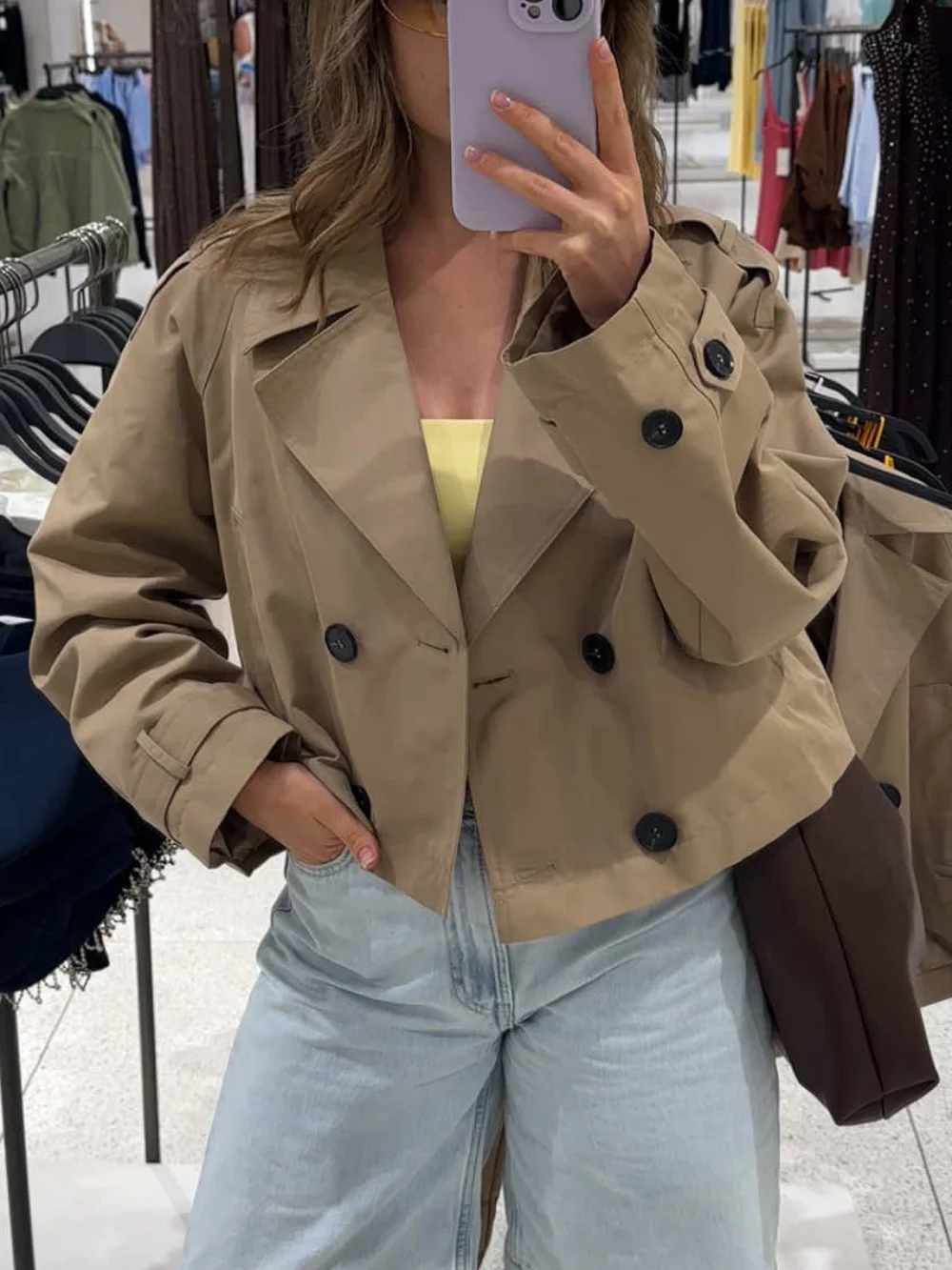 Élégant automne angleterre 2025 femmes coupe-vent droit Double boutonnage mode Vintage Streetwear décontracté femme vent manteau