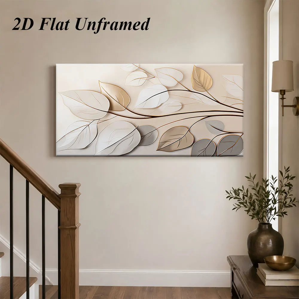 1 modern minimalist gold leaf frameless decorative painting, Nordic light luxury style 2D flat