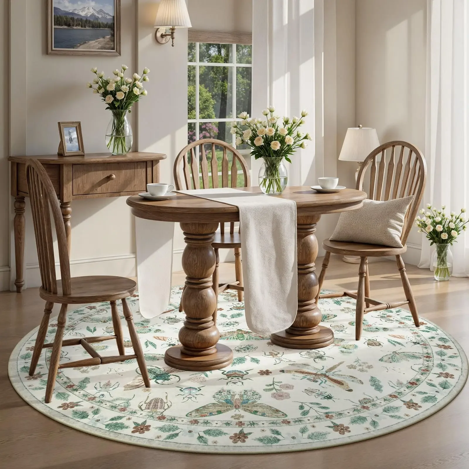 Washable Round Area Rug Soft Round Rugs Non-Slip Boho Large Circle Carpet for Bedroom Living Room