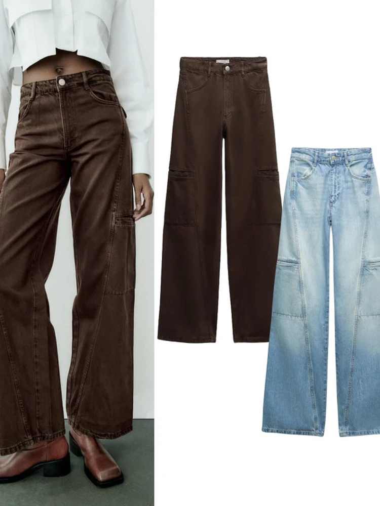 

Женская рабочая одежда со средней посадкой и широкими штанинами, джинсы с несколькими цветами, прямые брюки, длинные брюки, универсальные повседневные модные брюки