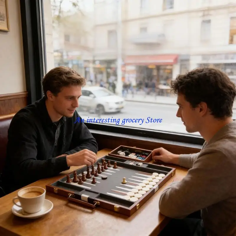 652D Kunstleder-Akzent-Backgammon-Set mit sanftem, ruhigem Spielabend – Detail 3
