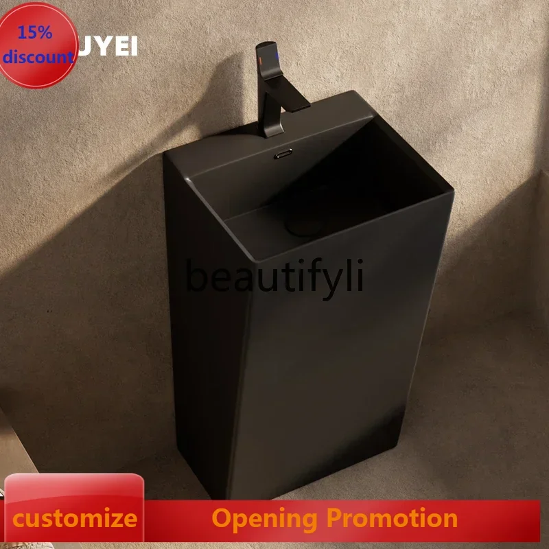 

ss8350 ss 25Column type black matte wash basin hotel, column basin, square floor type integrated wash basin