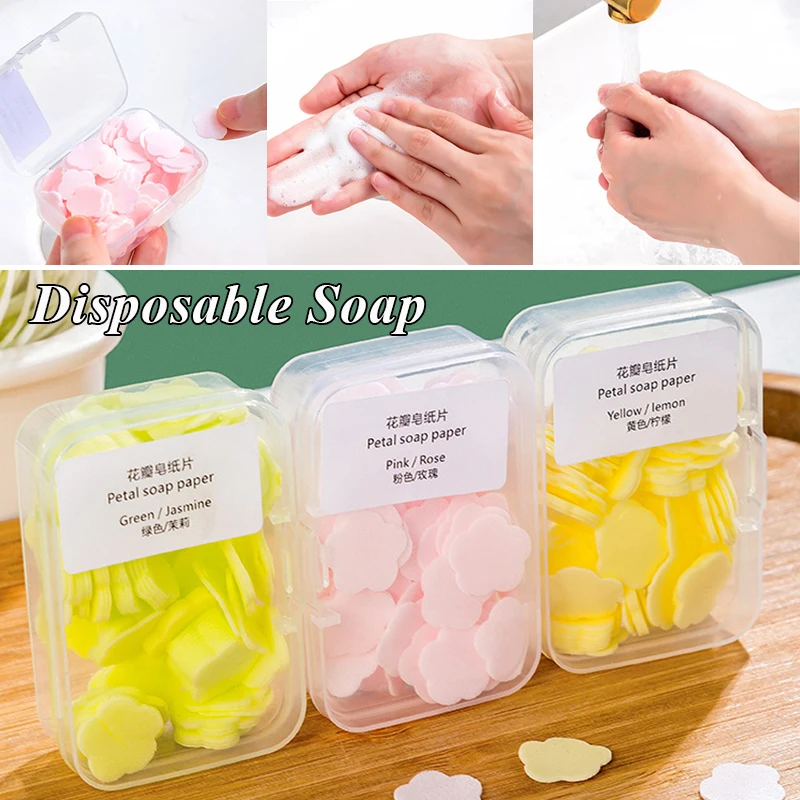 100Pcs/box Portable Soap Papers Hand Wash Cleaning Soap Disposable Soap Slice Foaming Petal Soap Flakes Handwashing Soap Travel