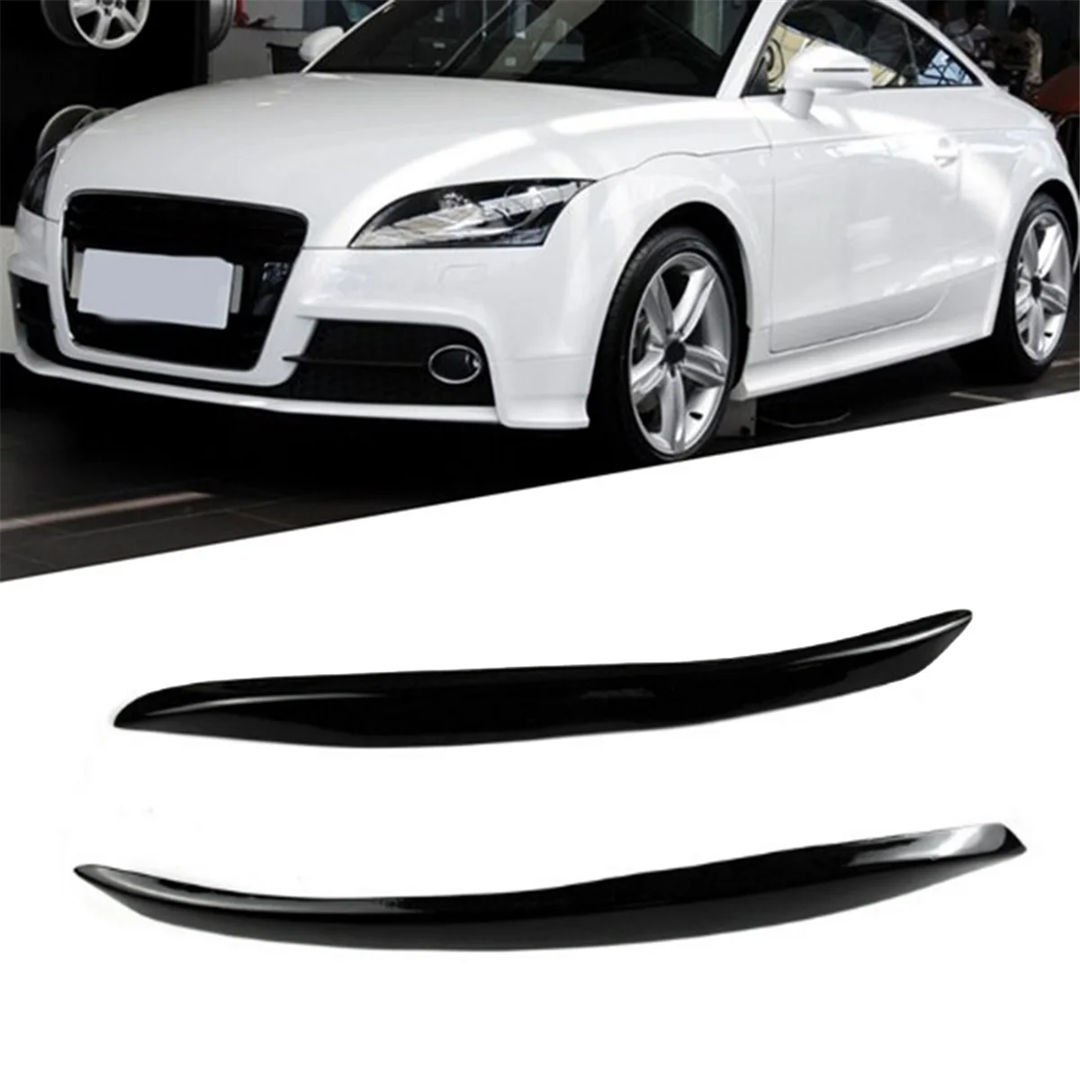 Car Headlight Eyebrow Molding Trim Sticker for Audi TT 2006-2014 Lamp Eyelids Trim Strips Lid Cover Resin Gloss Black