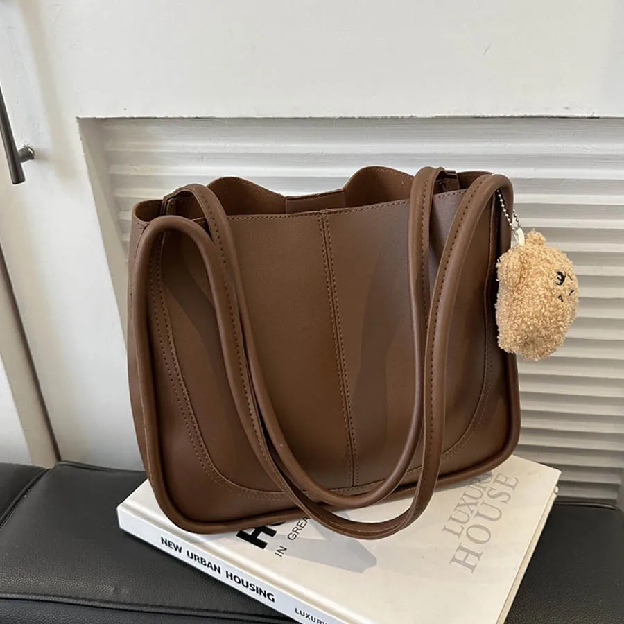 Tas Tote Wanita Retro Sederhana Kapasitas Besar, Gaya Kasual untuk Musim Gugur dan Musim Dingin, Cocok untuk Kerja dan Santai