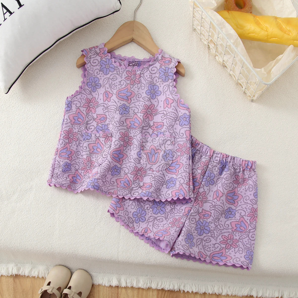 Kids Clothes Girls Summer Fashion Floral Polka Dot Printed Back Button Vest Shorts Set Children's Daily Casual Wear