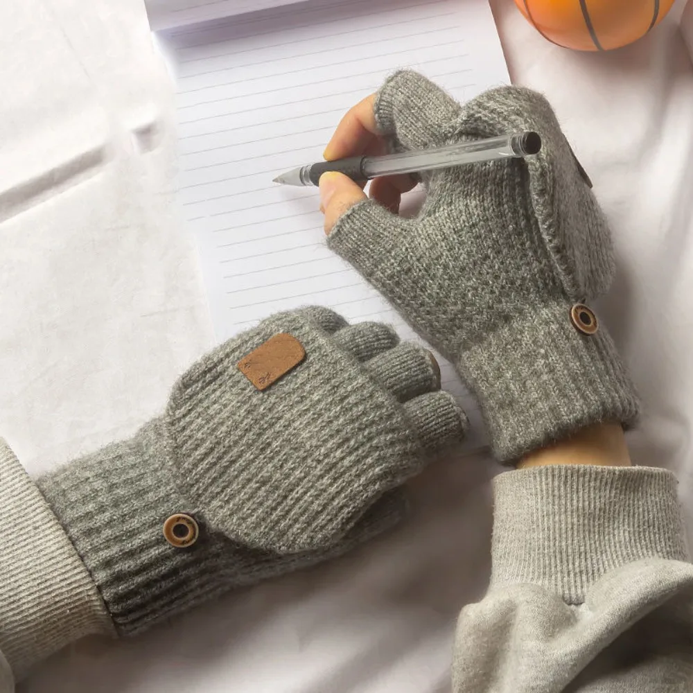 1 Paar warme Winter-Wollhandschuhe, gestrickte Flip-Handschuhe, freiliegende Finger, fingerlose Handschuhe, Touchscreen-Verdickung