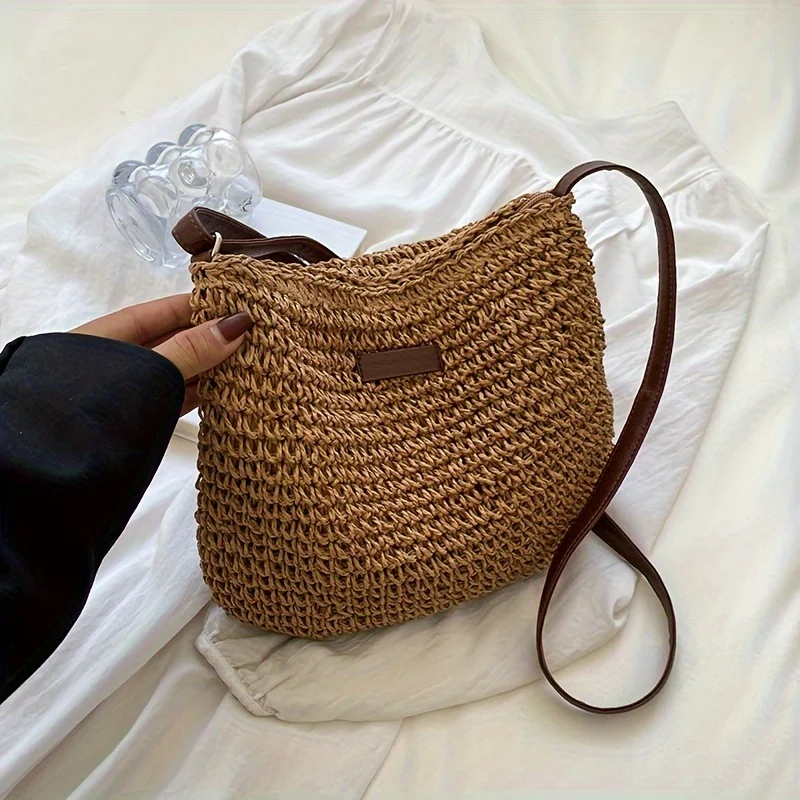 

1pc Summer Rattan Crossbody Bags Women Woven Shoulder Bag Handmade Knitted Lady Small Handbags