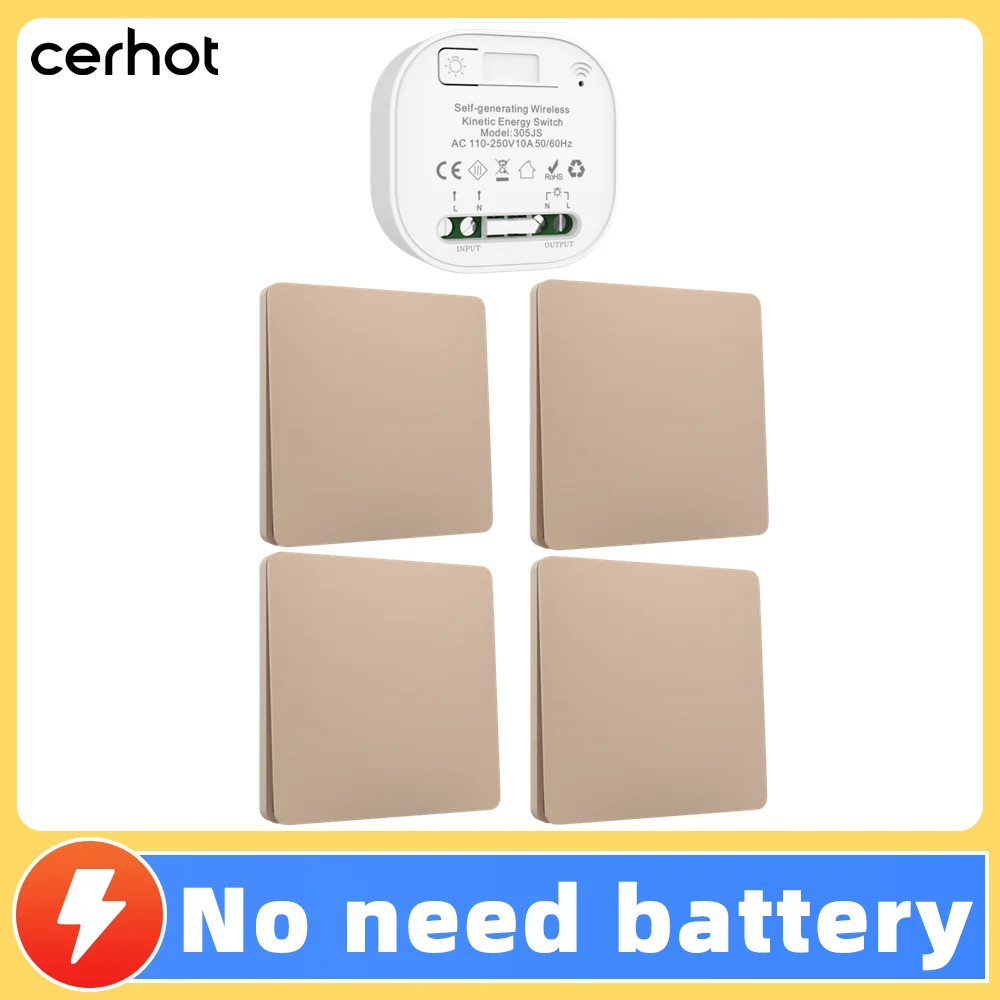 

Cerhot умный дом золотые беспроводные переключатели с автономным питанием для освещения кинетический выключатель света RF433 удаленные выключатели света кнопка